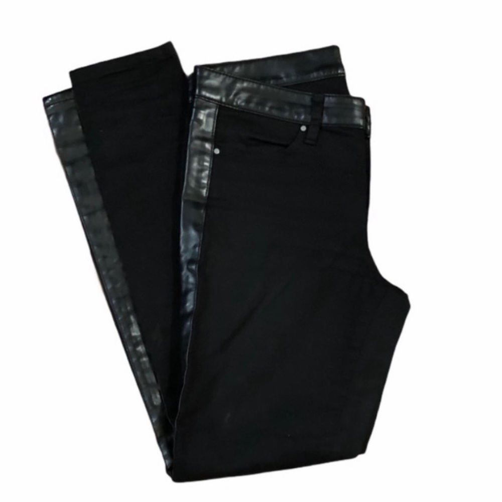 Club Monaco cotton blend neutral black denim & pleather skinny jean size 6